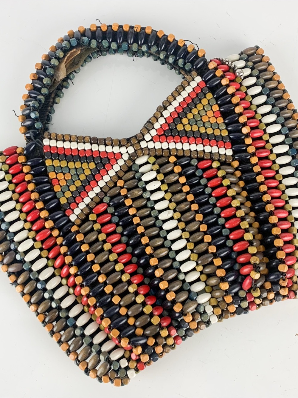 Vintage 1960s Czechoslovakian Wooden Beaded Handbag Purse Colorful Retro As Is